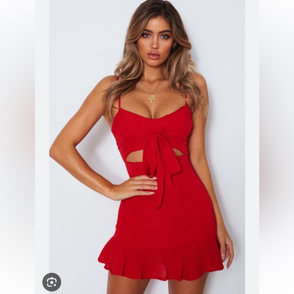 White fox - tie up red mini dress | size small